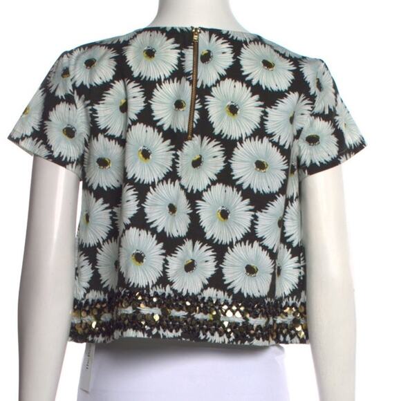 SUNO Women's Floral Printed Bateau Neckline Crop Top with Sequins Size 12 - Picture 3 of 11